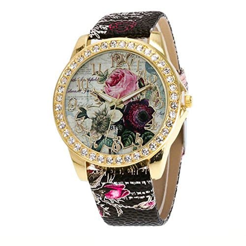 Image of Pattern Fashion Analog Wristwatches Leather Quartz Rose Band Women's Watch Single Hand Watch (Black, One Size)