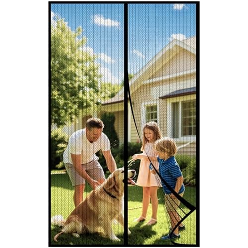 Image of DIKER Fly Screens Doors Nets Patio Curtain Insect Mesh for Keeping Out Flies & Bug, Flyscreen French Doors, Mosquito Double Door Magnetic ScreenFly Doors (80 x 210cm, Black)