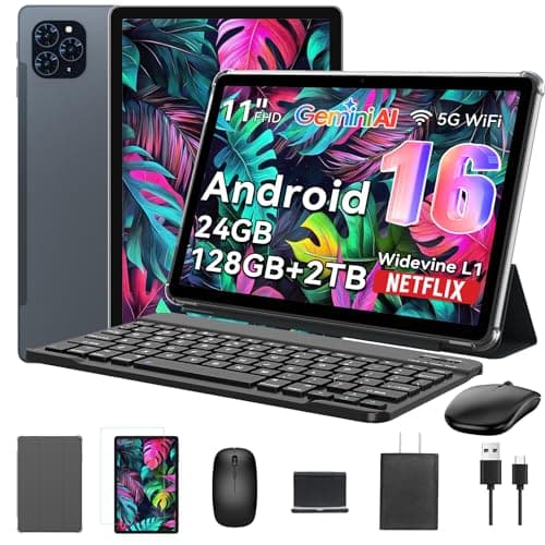 Image of Tablet 2026 World's First Android 16 Tablet with Gemini AI, 11 Inch FHD Display, 24GB RAM 128GB ROM /2TB TF, T7250 CPU+13MP Camera, 8000mAh, Widevine L1, 2 in 1 Tablets with Keyboard Mouse Stylus