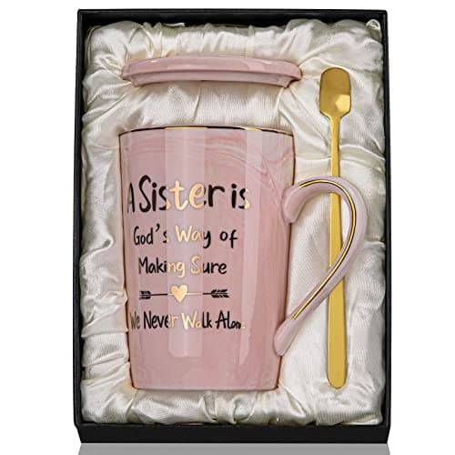 Image of Sister Gifts from Sisters Birthday Christmas, 14oz Pink Ceramic Mug Printed with Gold Funny Saying, Sisters Gifts from Brother, Presents for Soul Sister Bestie, Friendship Gift for Friend, Gift Boxed