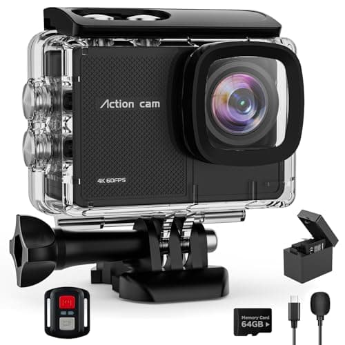 Image of 4K Action Camara Waterproof with 64G Crad- 60FPS 48MP HD WIFI Camera with EIS 40M Underwater Camera 170°Wide Angle Sports Camera with 2.4G Remote Control 2 Batteries Helmet Mount Accessories Kits