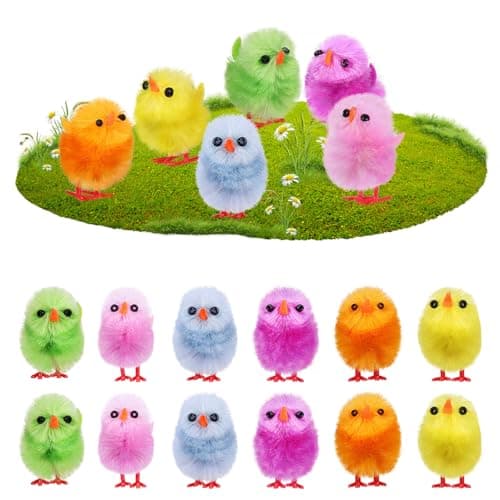 Image of POPETPOP 18pcs Mini Easter Chicks: Colorful Plush Chicken Figurines for Easter Egg Fillers, Bonnet Decoration and Party Favors, 3CM