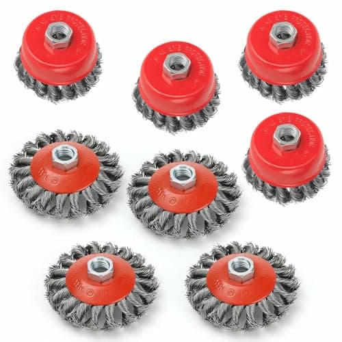 Image of 8 PCS Wire Brush for Angle Grinder 115mm, 4 PCS Twist Knot Wire Wheel Ø 100 mm, 4 PCS Wire Cup Ø 75 mm Thread M14 x 2 Fits for Heavy Cleaning, Stripping, Paint, Rust Removal, Rough Surface Treatment