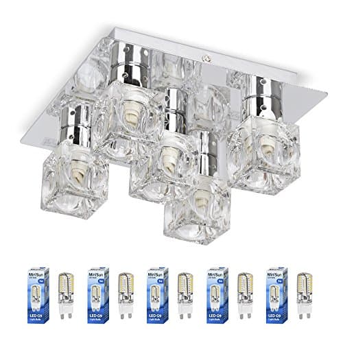 Image of MiniSun | Modern Chrome Ice Cube 5 Way Flush Ceiling Spotlight | Ceiling Spots, Home Décor & Improvement Essential | Includes Bulb [3000K Warm White] | Mains Wired