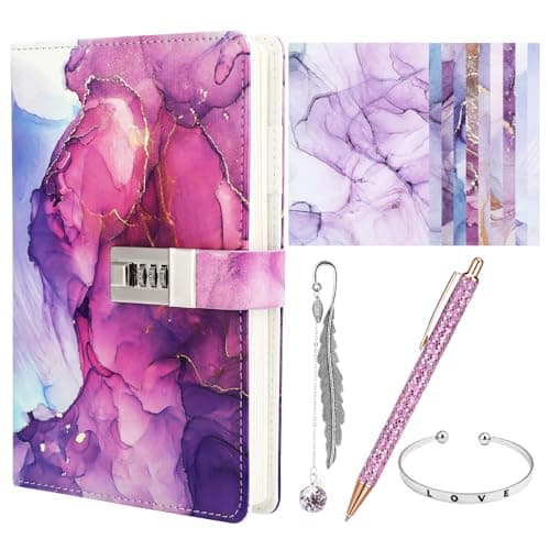 Image of Candcamp Secret Diary with Lock for Girls,Purple UV Leather Journal with Lock Kids Password Journal Notebook Kit with Bracelet Pen Bookmark Washi Paper for Back to School Birthday Festival Present