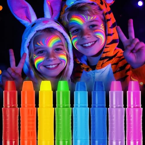 Image of nsxsu Glow in The Dark Face Paint Sticks 8 Colors, Black Light Neon Body Paint Crayons for Skin, Washable UV Paint Pens Halloween Make up Kit, Glow Party Accessories for Kids