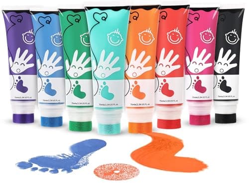 Image of TOGOU2S Kids Finger Paint Sets, 8 Colors(75ml) Washable Paints for Kids, Finger Paint with Sponge Head Easy to Apply&Wash, Safe Non-Toxic Finger Paints for Art, Craft DIY, Gifts for Toddlers Children