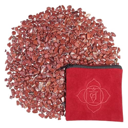 Image of KYEYGWO 230g Red Jasper Tumbled Stones and Crystals Chips with Chakra Bag, Small Red Decorative Stones for Vases Indoor Plant Pots Fish Tank Garden