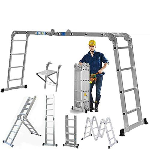 Image of Multi Purpose Combination Ladder 4.7M 15.5FT Foldable Step Ladders Aluminium 150kg Capacity 16 Steps EN131 with 1 Free Platform for Indoor Outdoor Works