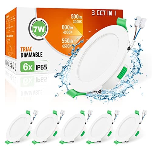 Image of ALUSSO IP65 LED Downlights Dimmable 7W Slim Recessed Ceiling Lights, 3CCT 3000K Warm 4000K Neutral 6500K Cool Adjustable Bathroom Spotlights, White, 6 Pack