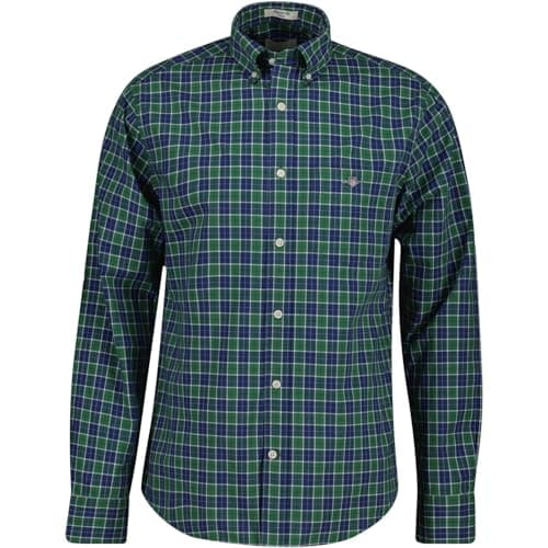 Image of GANT Mens Classic Poplin Check Forest Gre Long Sleeve Shirt Forest Green S