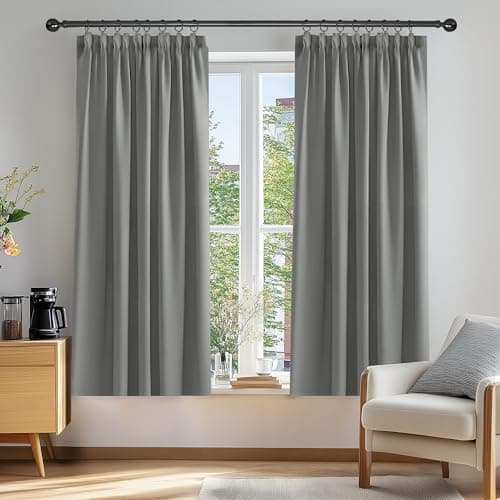 Image of Deconovo Solid Pencil Pleat Curtains for Bedroom Thermal Insulated Tape Top Blackout Curtains 66 x 54 Light Grey 2 Panels