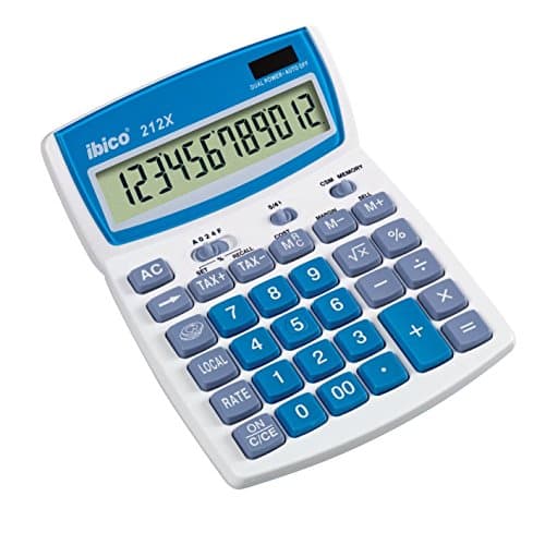 Image of Rexel IB41 0161 212X Desktop Calculator, Solar/Battery Powered, Swivel Screen, 140 x 190 x 32 mm Blister Pack Light Grey/Blue