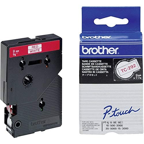 Image of Brother TC-292 Labelling Tape Cassette, Red on White, 12 mm (W) x 7.7M (L), Laminated, Brother Genuine Supplies