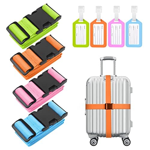 Image of flintronic Luggage Straps, 4 Pack Suitcase Straps with Luggage Tags, Adjustable Bag Straps with Quick Release Buckle, Non-Slip Security Belts Travel Accessories for All Suitcase Baggage(Multi-color)