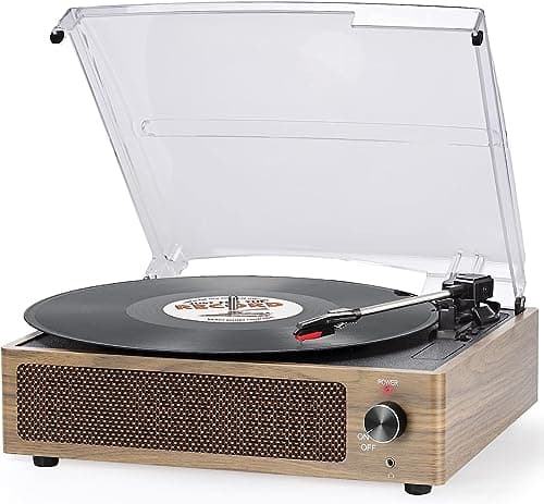Image of Trynnay Vinyl Record Player Vinyl Player Bluetooth Turntable Suitcase with two Built-in Stereo Speakers Supports USB FM Radio RCA Line Out AUX Input Portable Lightweight(Retro Black)