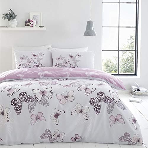 Image of Catherine Lansfield Bedding Scatter Butterfly Single Duvet Cover Set with Pillowcase Heather