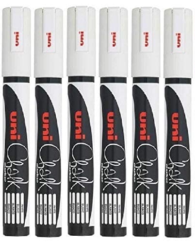 Image of Uni White Bullet Tip Nib (1.8-2.5mm) Liquid Chalk Marker Pen Colour Whiteboard Blackboard Chalkboard Menu Glass Windows Wet Wipe Non Permanent (Pack Of 6) PWE-5M