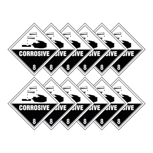 Image of Corrosive 8 Hazard Diamond Multi Pack 100mm x 100mm Strong Adhesive Vinyl Stickers for Safety (12)