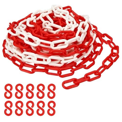 Image of PATIKIL Plastic Chain,32 FEET Safety Barrier Chain for Crowd Control, 1/4inch(6mm) Red/White Plastic Chains Links for Queue Lines, Parking, Fences, Gate, Concerts, and Decoration