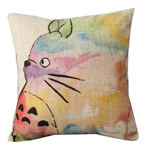 Image of BINNY Beige Back Cotton Line 45*45CM Square Hand Painted Colorful Lovely Totoro Chinchilla Cushion Cover Home Decor Pillow Case Rabbit