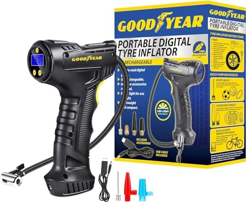 Image of Goodyear Cordless Car Tyre Air Inflator Compressor | Digital Screen | Also Inflates Motorcycle Motorbike Cycle Bicycle Bike Tyres Inflatables