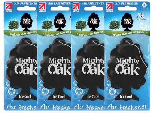 Image of Mighty Oak Air Freshener – Ice Cool Fragrance (4 Pack) - Long Lasting Hanging Car Deodoriser - Odour Eliminator - UK Made Car Scent - Auto Accessories