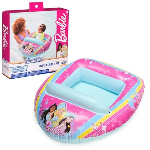 Image of Swimways Barbie Inflatable Water Boat Vehicle, Inflatable Pool Floats and Kids Pool Toys, Barbie Pool Party Supplies for Kids Aged 3 & Up