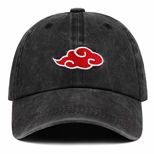 Image of Roffatide Anime Baseball Cap for Naruto Akatsuki Red Cloud Men Embroidered Adjustable Baseball Hat Washed Cotton Dad Hat Black