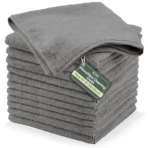 Image of Zuvo Microfibre Cleaning Cloth 12 Pack — Lint-Free, Streak-Free Cloths for Glass, Screens & Surfaces | 32×32 cm, Grey