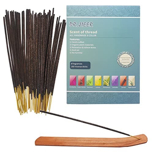 Image of Incense Sticks Gift Set, 160 Sticks Total, Lavender, Patchouli, Sandalwood, Osmanthus, Lemon Fragrance, Vanilla, Night Lavender, Sandalwood Fan + Incense Holder