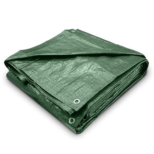 Image of Green Tarpaulin Sheet 3.5m x 5.4m (Cut-Size) Lightweight PE Plastic Tarp 80gsm Water-Resistant Ground Sheet Multipurpose Tarpaulin Covers used for Garden Furniture Shed Camping (12ft x 18ft)