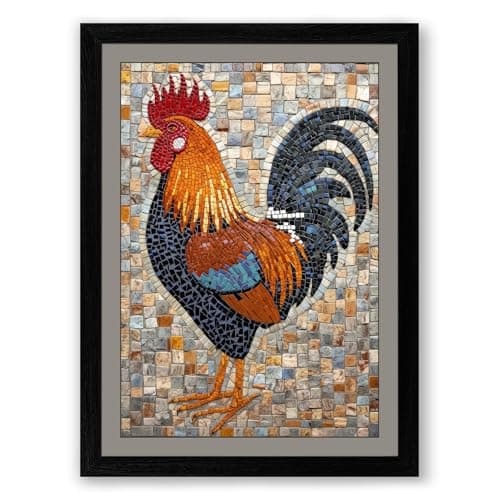 Image of Mosaic Rooster Eclectic Framed Wall Art Print A2 (59.4×42cm) Black, Wall Decor for Living Room, Bedroom, Office & Home, Ready to Hang, Art Gift