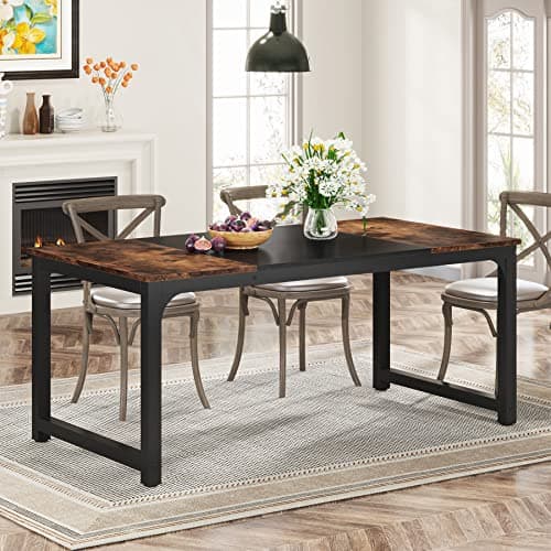Image of Tribesigns 160 x 80 cm Dining Table, Industrial Kitchen Table for 4-6 Person, Rectangular Dinner Table for Dining Room Kitchen Living Room, with Heavy Duty Metal Legs, Rustic Brown