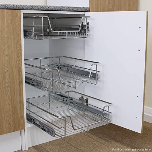Image of KuKoo 4 x Kitchen Pull Out Soft Close Heavy Duty Baskets, 400mm Wide Cabinet, Slide Out Wire Storage Drawers, Pull-Out Organiser Metal