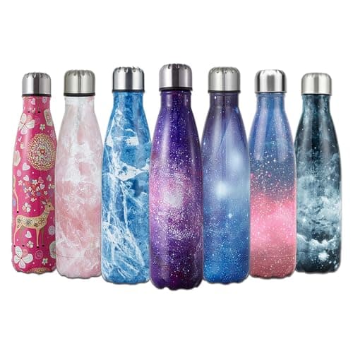 Image of HGDGears Water Bottle 17oz/500ml, Double Wall Vacuum Stainless Steel Insulated Travel Mug Leakproof Sports Drinks Bottle（Purple Starry）