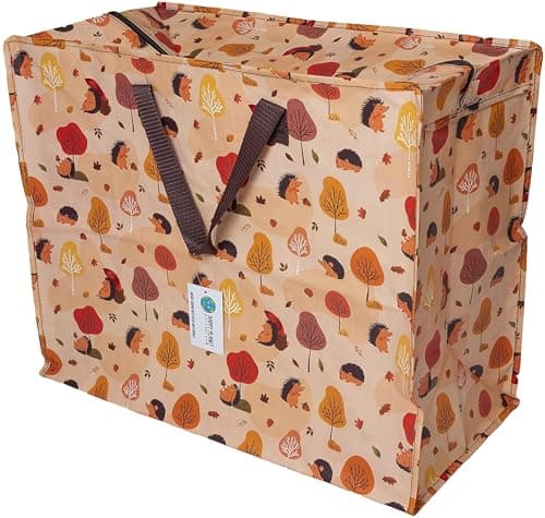 Image of Happy Planet Giftshop Large Jumbo Storage Bag with Zip 58 x 47 x 30cm 80l (Hedgehogs Design) (Single - Multipacks Available)