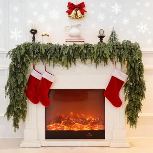 Image of 6 FT Real Touch Cedar Garland, Green Artificial Christmas Garland, Thickned Realistic Greenery Pine Garland for Holiday Fireplace Mantle Window Indoor Outdoor Decor (6FT)