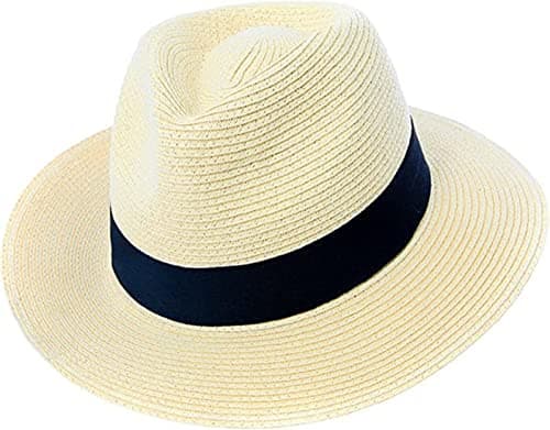 Image of Mens or Womens Straw Fedora Hat Crushable Wide Brim Panama Hat Trilby Summer Cap (60 cm) Off-White