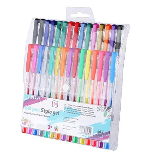 Image of EXERZ colour gel pen set 30pcs - fine ink ballpoint pens, vibrant colour, free flowing, includes glitter pens, neon, metallic and classic shades (30)