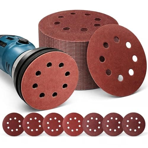 Image of SOL 35pk 125mm Sanding Discs for Orbital Sander Assorted 40/60/80/120/180/240/320 Grit 8 Hole Hook and Loop Sandpaper Circular Sanding Pads for Wood Metal Paint Removal Finishing Polishing DIY