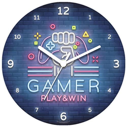 Image of SuperDuperDecor VIDEO GAME CLOCK - Neon Style - Glow in the Dark - Boys Bedroom, Kids room, Children's Wall Decor, Gift Clock for Boy or Girl - GAMER