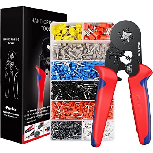 Image of Crimping Plier Set, Preciva 0.25-10mm² Ferrule Crimper Tool with 1200 Wire End Connectors, Self-Adjustable Ratchet Bootlace Cables Crimp Tools, Electrical Cable Lug Pliers Kit