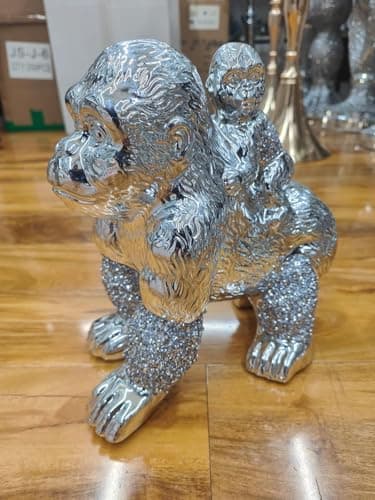 Image of Biznest CRUSHED GORILLA WITH BABY CRYSTAL DISNEY SILVER SHELVES ORNAMENT BLING