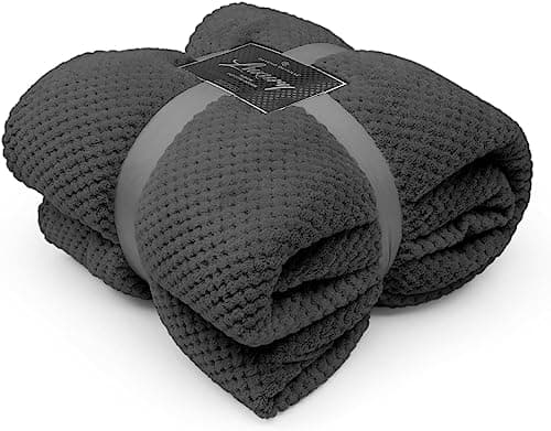 Image of FAIRWAYUK Waffle Honeycomb Throw Fleece Blankets, 100% Polyester Warm Faux Fur Throws Over Sofa Bed Settee Soft Blanket, Extra Large (Charcoal, Double Size 150x200cm)