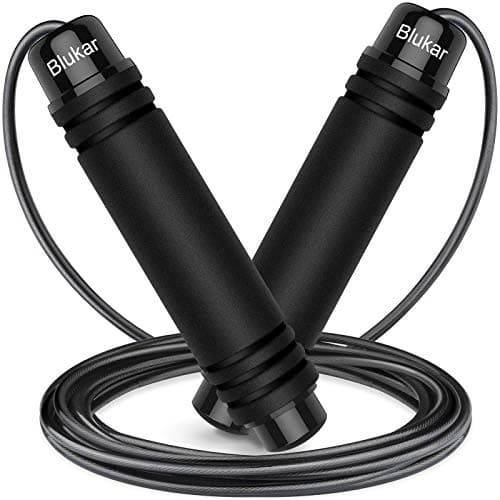 Image of Blukar Skipping Rope, Speed Jump Rope Tangle-free Adjustable Cord with Rapid Ball Bearings & Soft Foam Handle for Fitness Workouts Fat Burning Exercises-Spare Cord Length Adjuster Included-Black