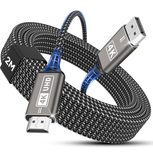 Image of Nersligek 4K DisplayPort to HDMI Cable, Uni-Directional DP to HDMI Male to Male Cable UHD 4k@30Hz,2k@60Hz,1080p Braided DP to HDTV Lead Compatible with Monitors/Projector/HDTV, Lenovo, Dell, HP - 2M