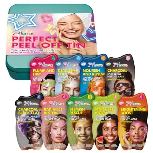 Image of 7th Heaven Perfect Peel Off Face Mask Gift Set in Tin (Contains 9 Peel Off Face Masks) Pamper Gifts for Women & Girls - Genuine 7th Heaven Skincare Set