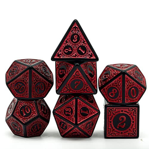 Image of Cusdie 7Pcs/Set DND Dice Set D&D Polyhedral Dice for Dungeons and Dragons TTRPG Role Playing Dice Games RPGs (Red with Black Edge)