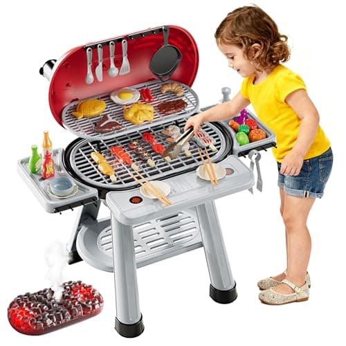 Image of CATCHLUCK Kids BBQ Grill Playset, Toy Grill Cooking Set with Sound, Lights & Spray, Play Grill Included Cookware, Kids Kitchen Toy Accessories, Play Food, Indoor Outdoor Kitchen Playset